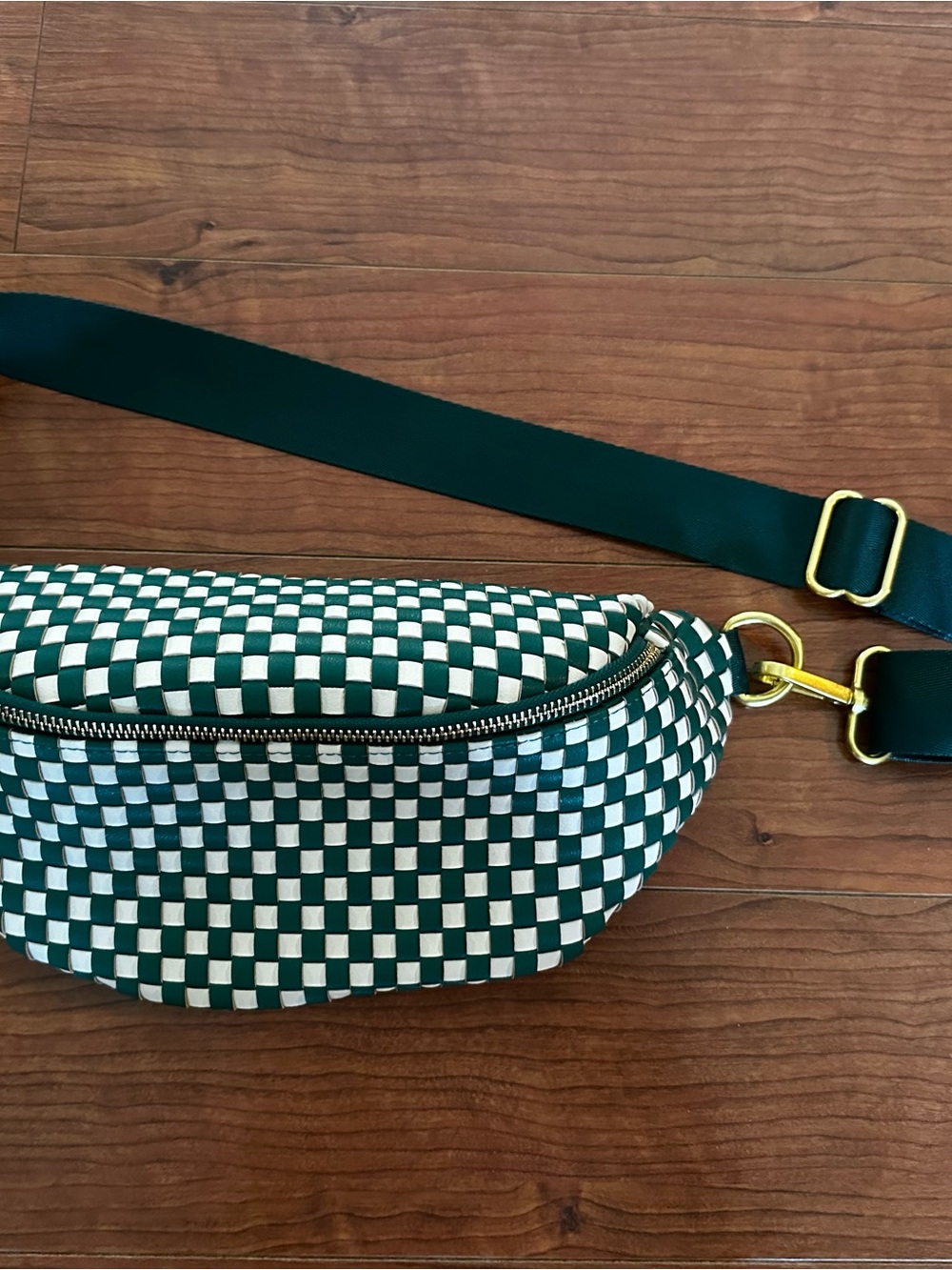 Fawn Design Green and White Checkered Crossbody Belt Bag